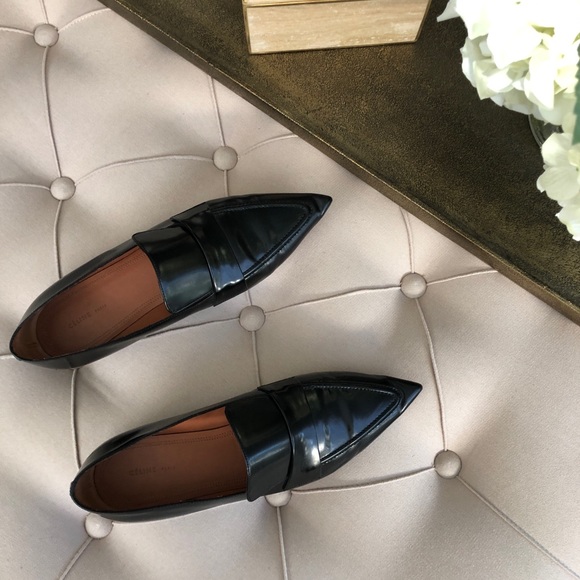 SOLD Celine Fall 2014 Pointed Toe Black Patent Loafer Flats 37.5 Old Celine Logo - Picture 6 of 12